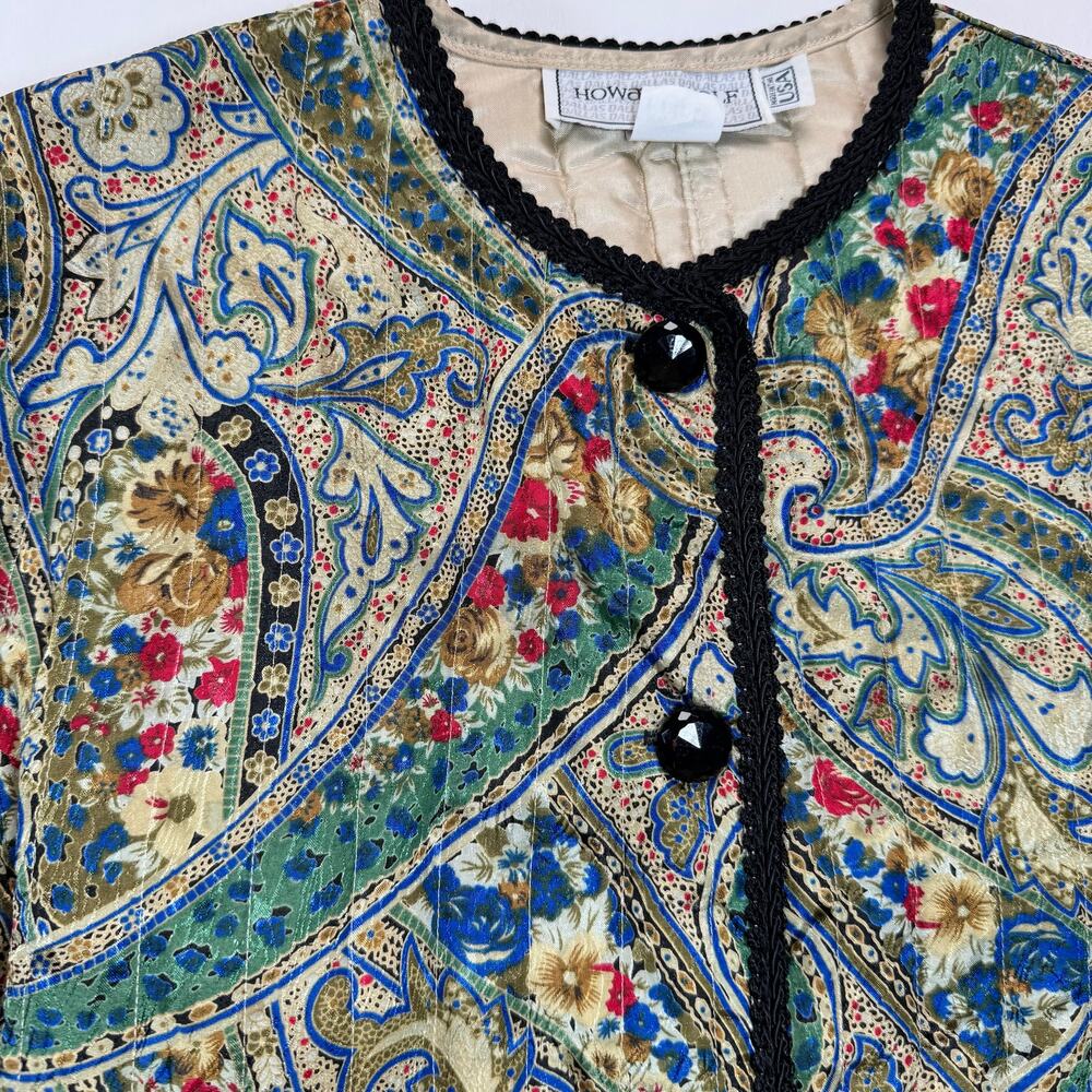 Vintage Satin Boho Artsy Paisley Jacket womens S/M Howard Wolf 70s 80s